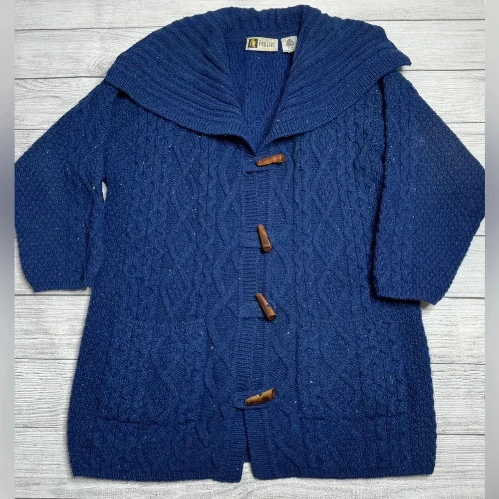Pallas Original Hand Loomed‎ In Ireland Wool Oversized Sweater Blue Medium